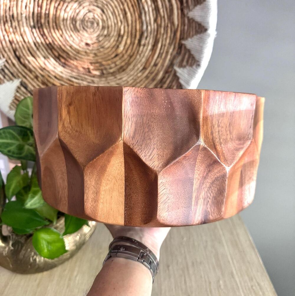 Vintage Arthur Court "Diamond" Acacia Wood Centerpiece Bowl - Rustic MCM Decor